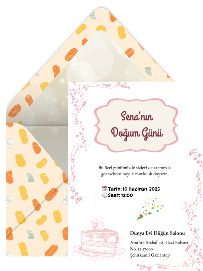 Pembe Doğum Günü Davetiyesi