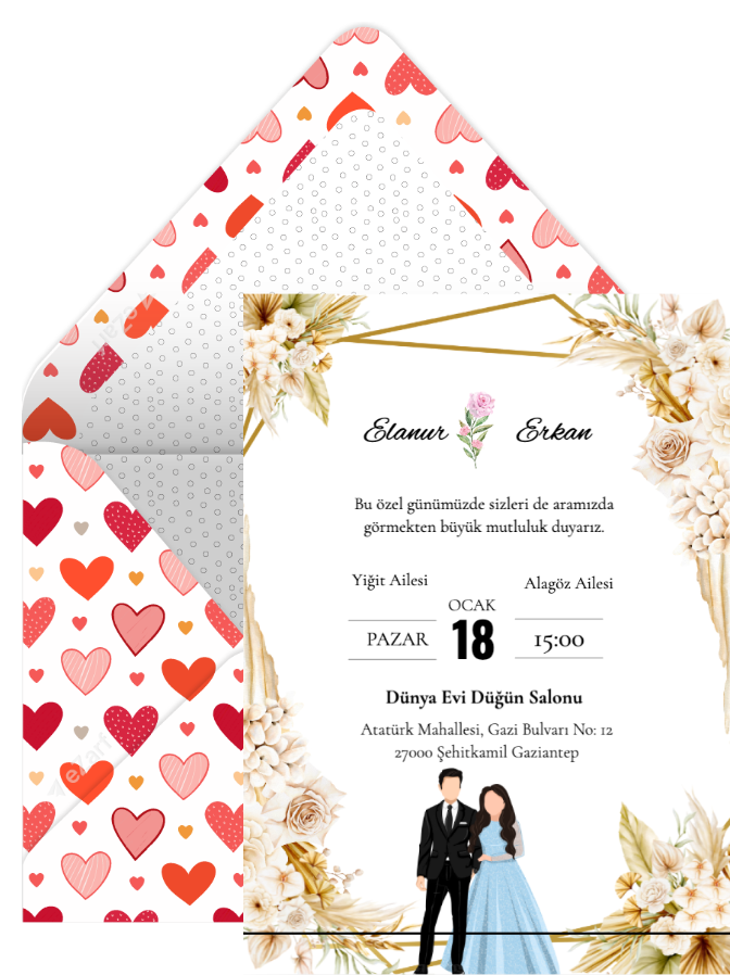 Gelin Damat Düğün Davetiyesi